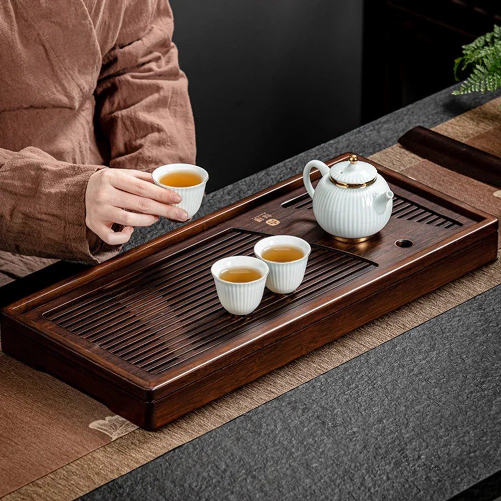 Tea Serving Tray Bamboo Surface Removable Top