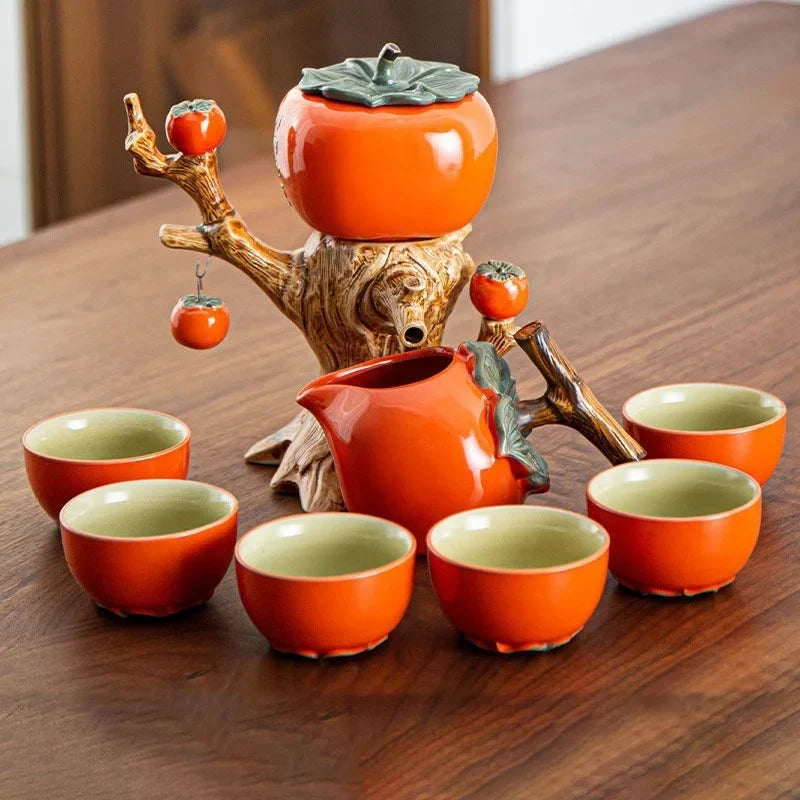 Tea Set Ceramic Pumpkin Tree Design With Six Cups