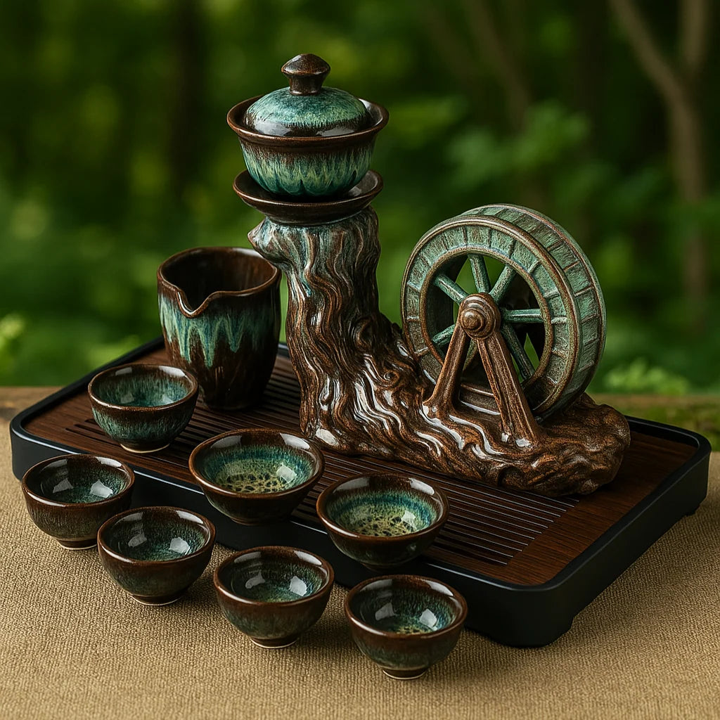 Tea Set Porcelain Rotating Waterwheel Design