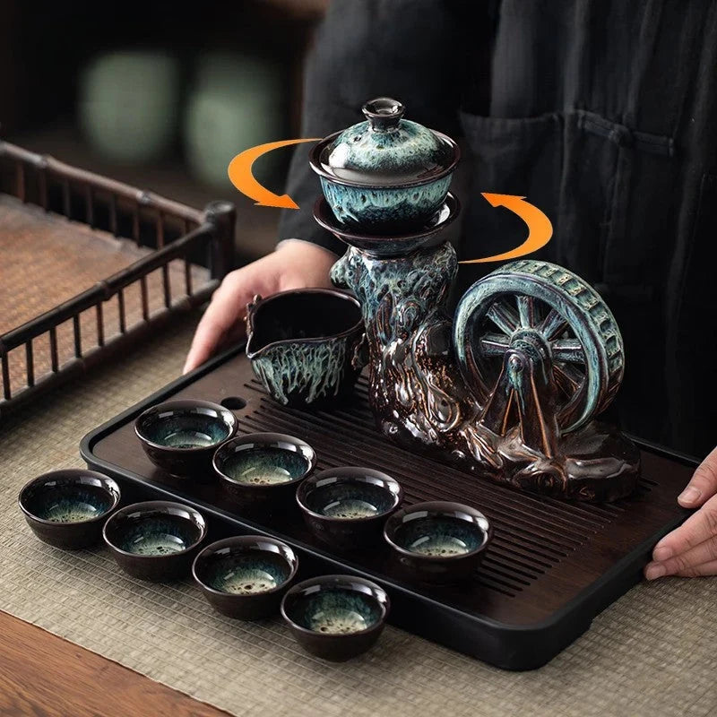 Tea Set Porcelain Rotating Waterwheel Design