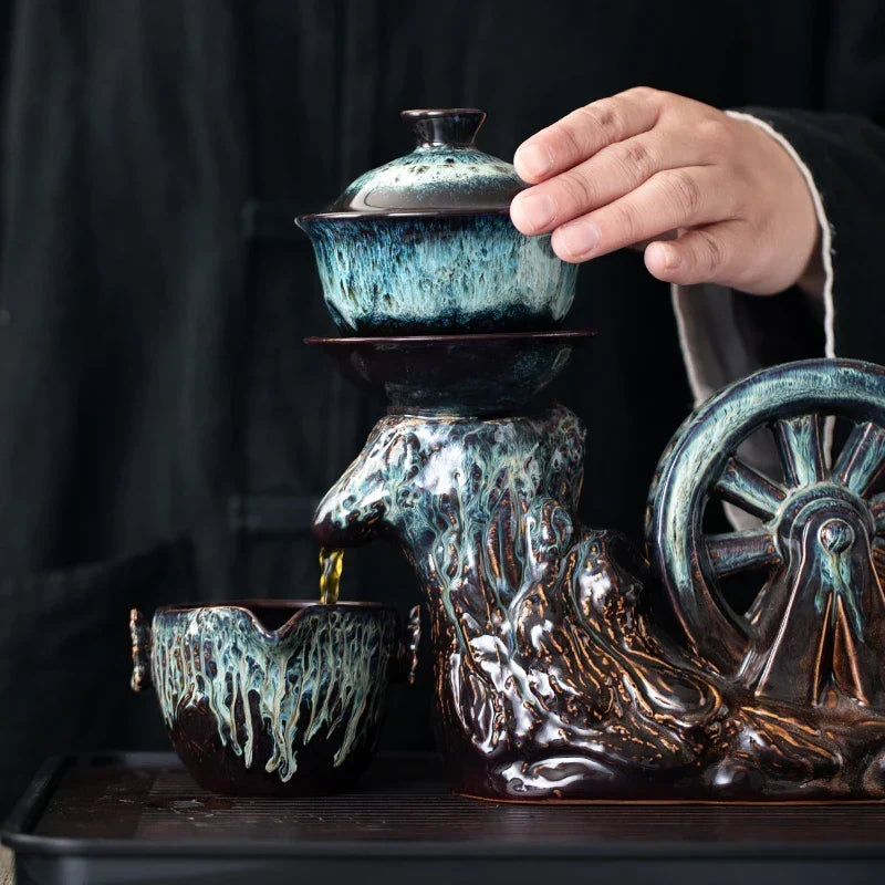 Tea Set Porcelain Rotating Waterwheel Design