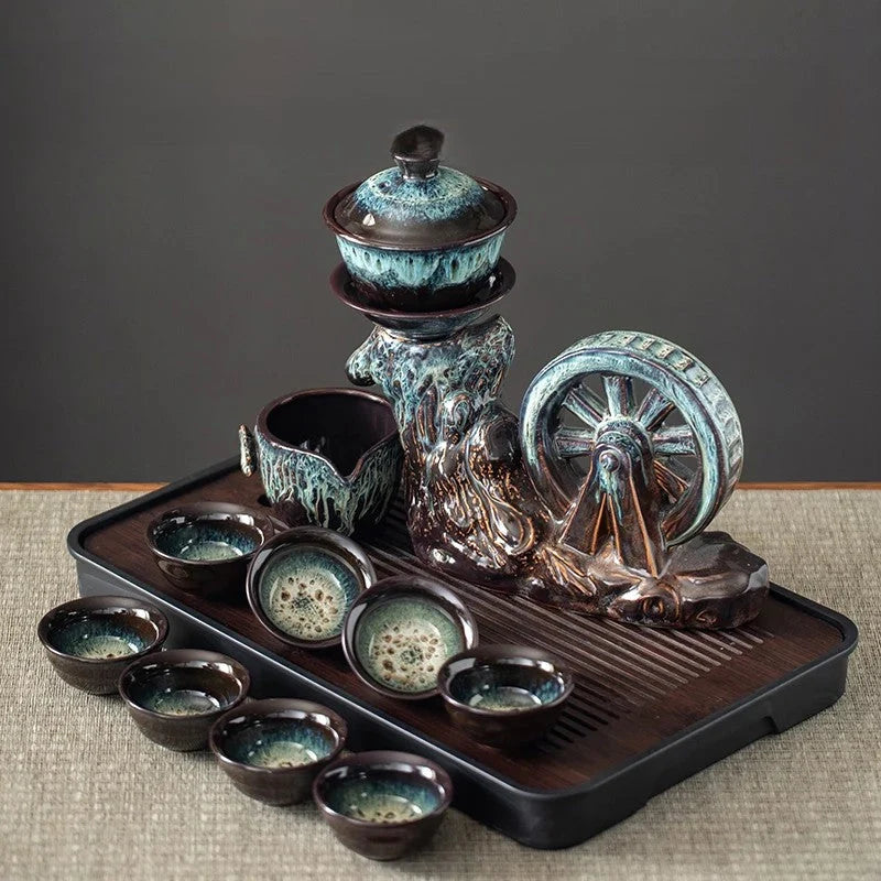 Tea Set Porcelain Rotating Waterwheel Design