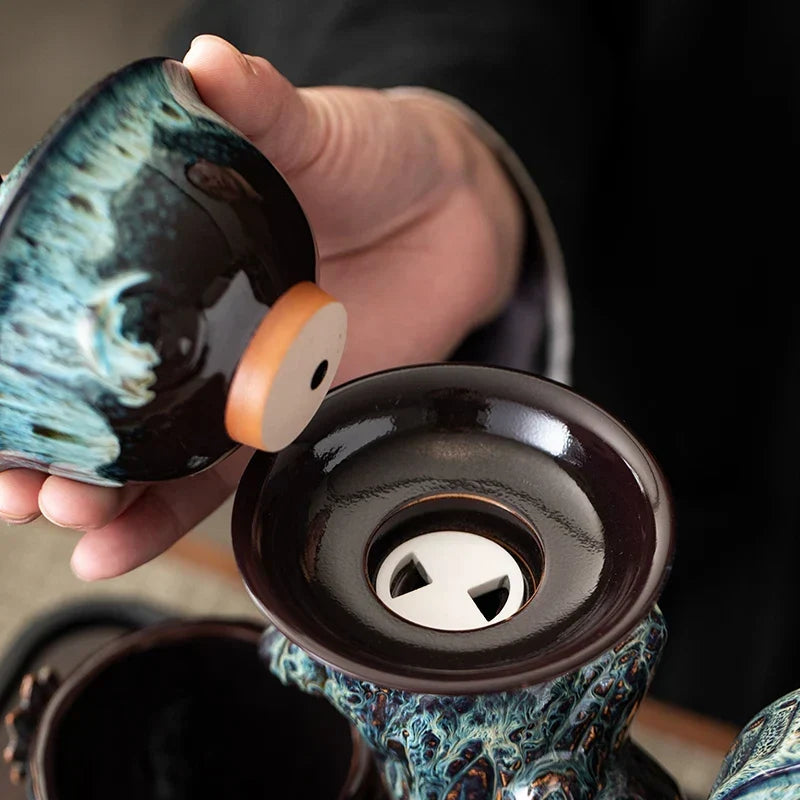 Tea Set Porcelain Rotating Waterwheel Design