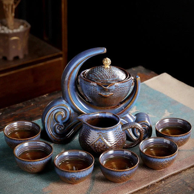 Teapot Set Ceramic Bamboo Tray Travel Bag Included