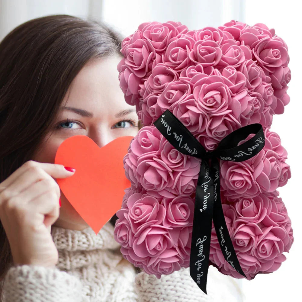 Teddy Bear Foam Rose Covered 9.8 Inch