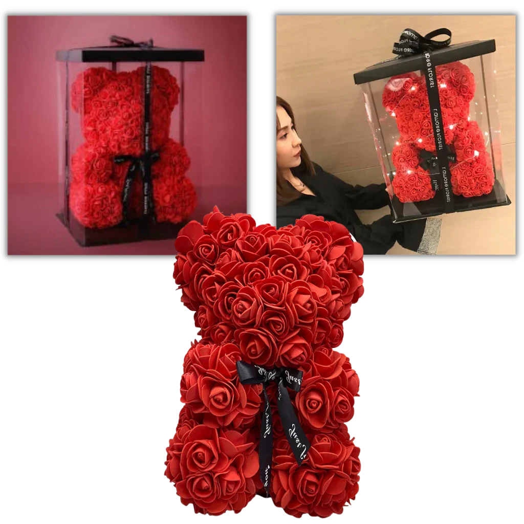 Teddy Bear Foam Rose Covered 9.8 Inch
