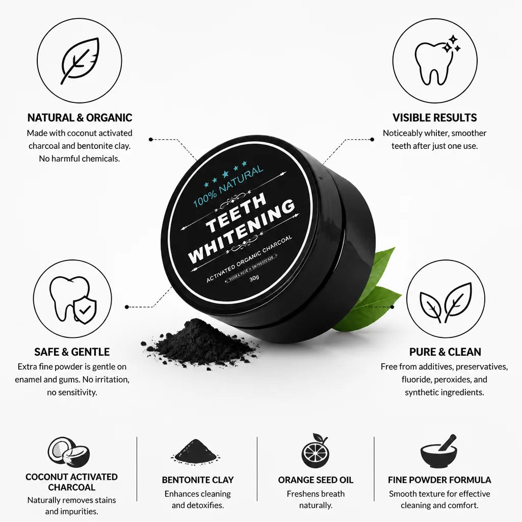 Teeth Whitening Powder Activated Coconut Charcoal Bentonite Clay