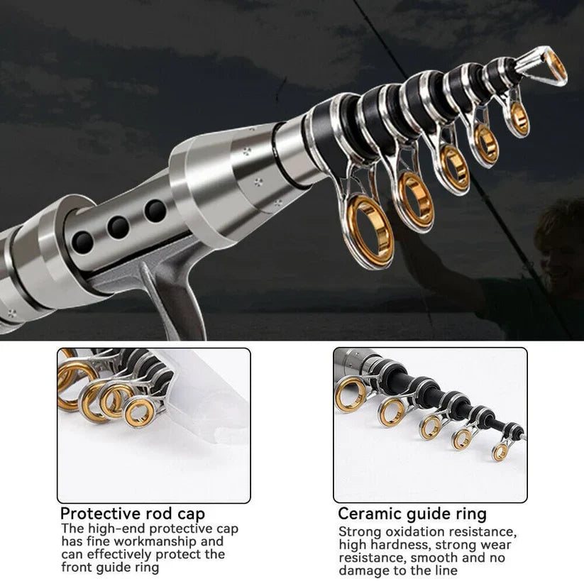 Telescopic Fishing Rod Carbon Fiber 5.9 Ft Reel Kit