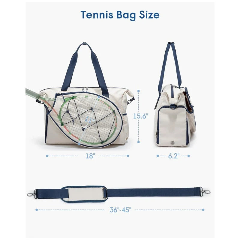 Tennis Bag Weather-Resistant Spacious Compartment Detachable Shoulder Strap