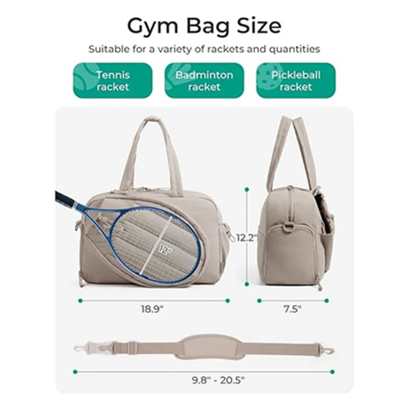 Tennis Gear Bag Water-Resistant Spacious Compartment Detachable Shoulder Strap