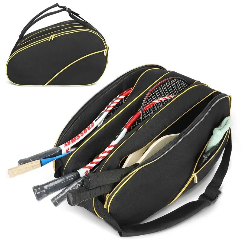 Tennis Racket Bag Weather-Resistant Multiple Compartments Detachable Strap