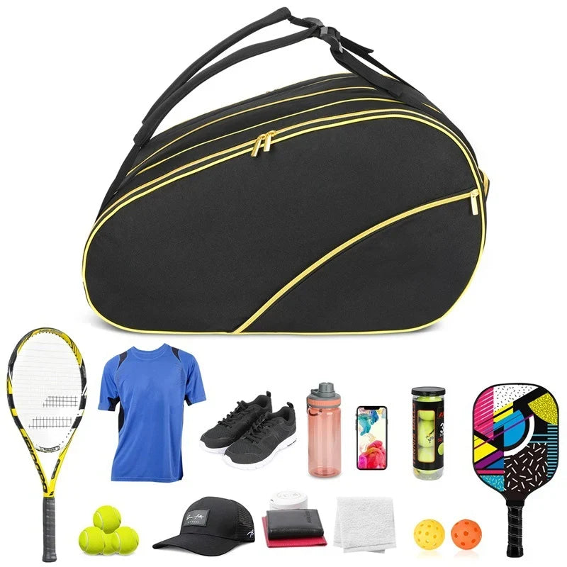 Tennis Racket Bag Weather-Resistant Multiple Compartments Detachable Strap