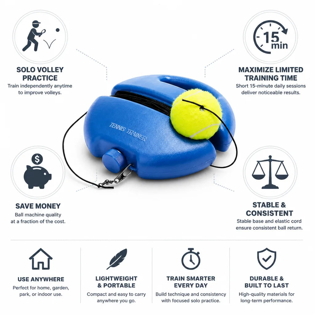 Tennis Volley Trainer Elastic Return Cord & Stable Base
