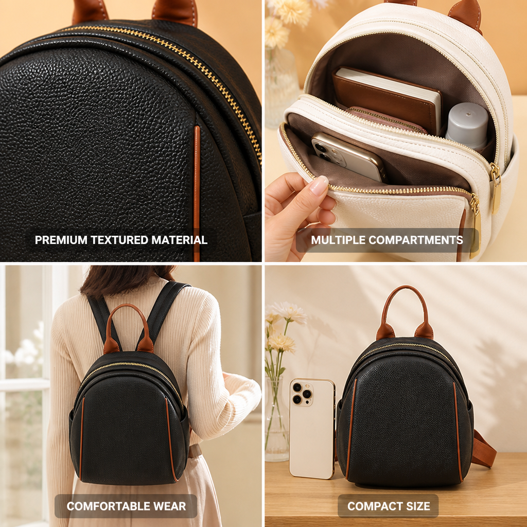Textured Faux Leather Mini Backpack (Padded Straps)