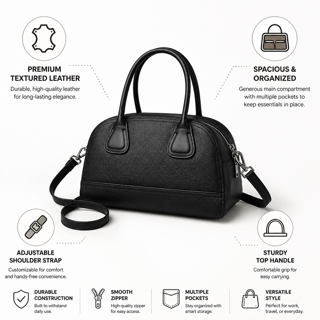 Textured Leather Organizer Doctor Bag (Top Handle & Adjustable Strap)