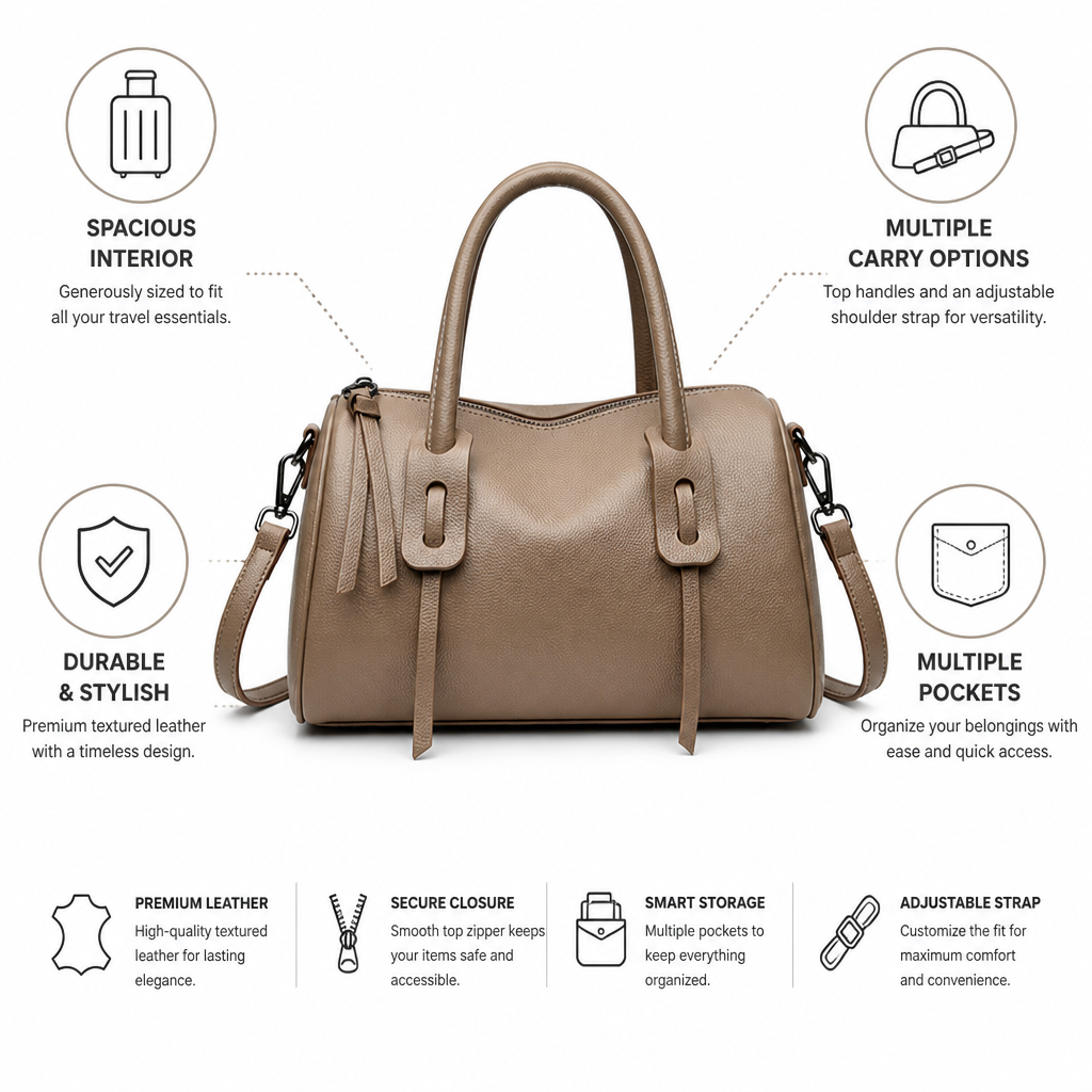 Textured Leather Weekender Bag (Adjustable Strap & Multiple Pockets)