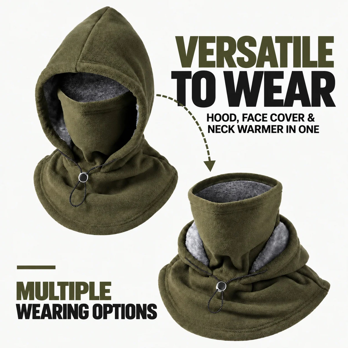 Thermal Hood 3-In-1 Fleece Lined Wind Protection