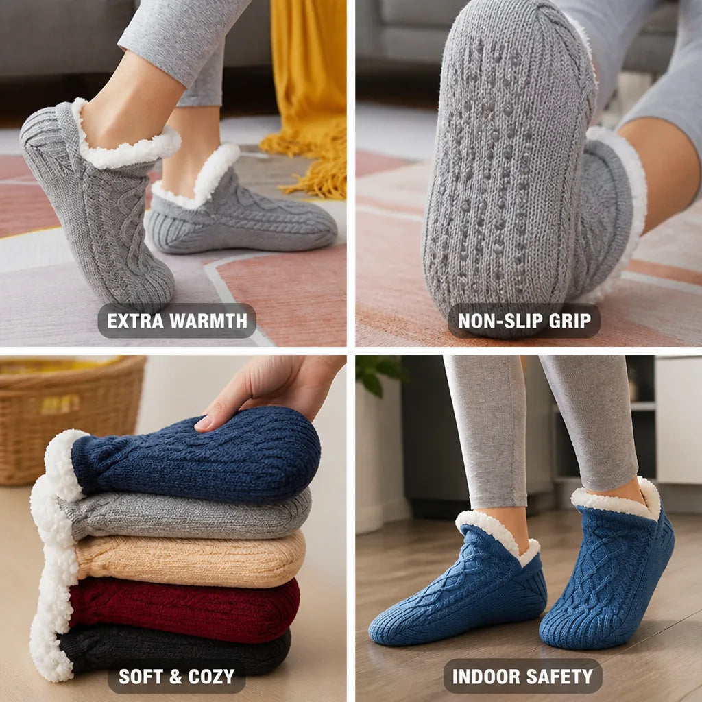 Thermal Socks Fleece-Lined Non-Slip Grip