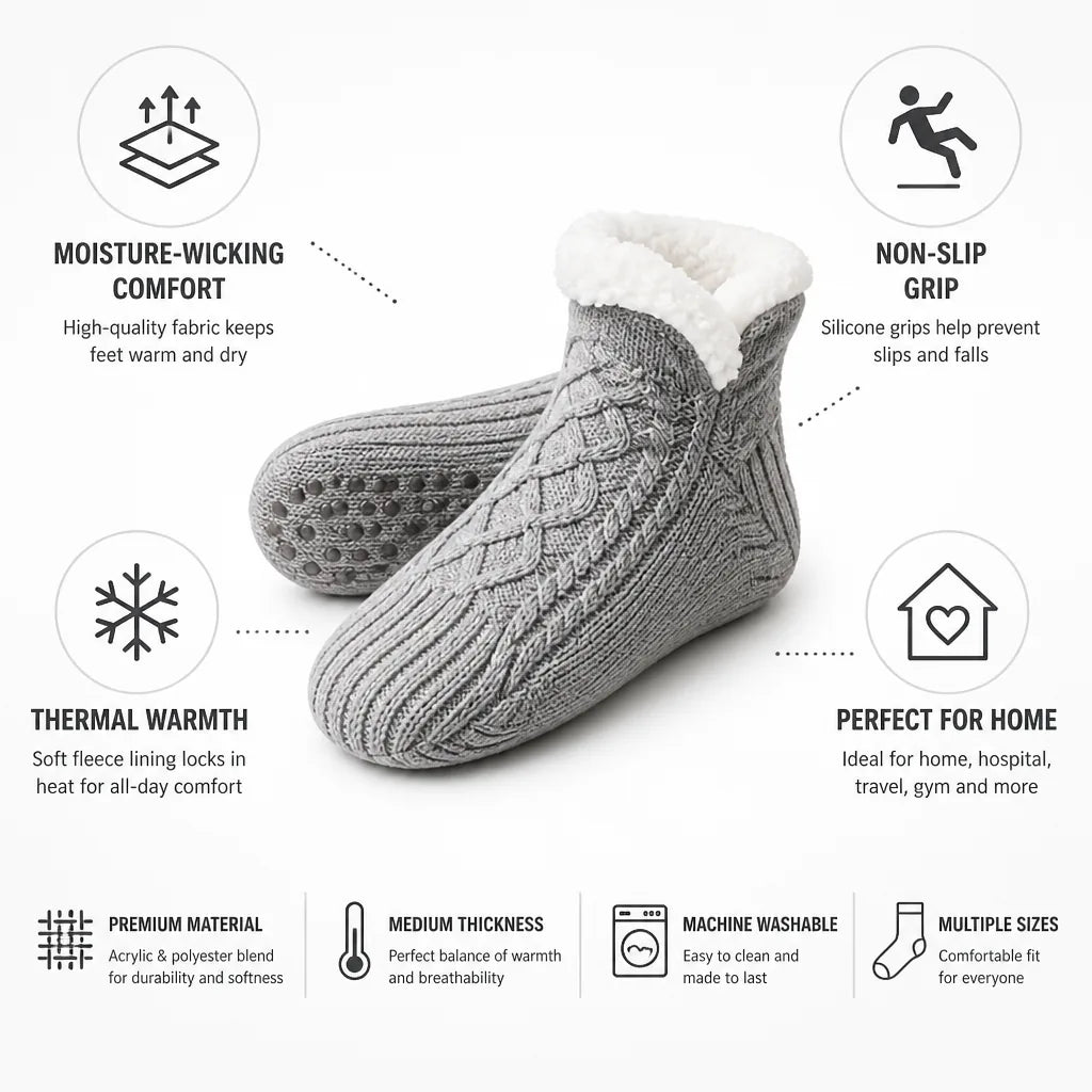 Thermal Socks Fleece-Lined Non-Slip Grip