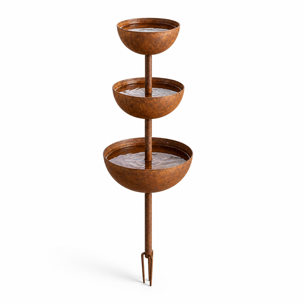 Three-Tier Rustic Copper Bird Bath Stake