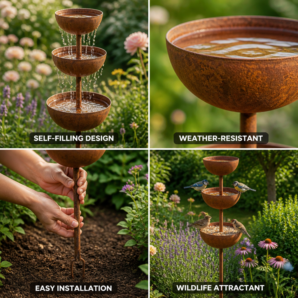 Three-Tier Rustic Copper Bird Bath Stake