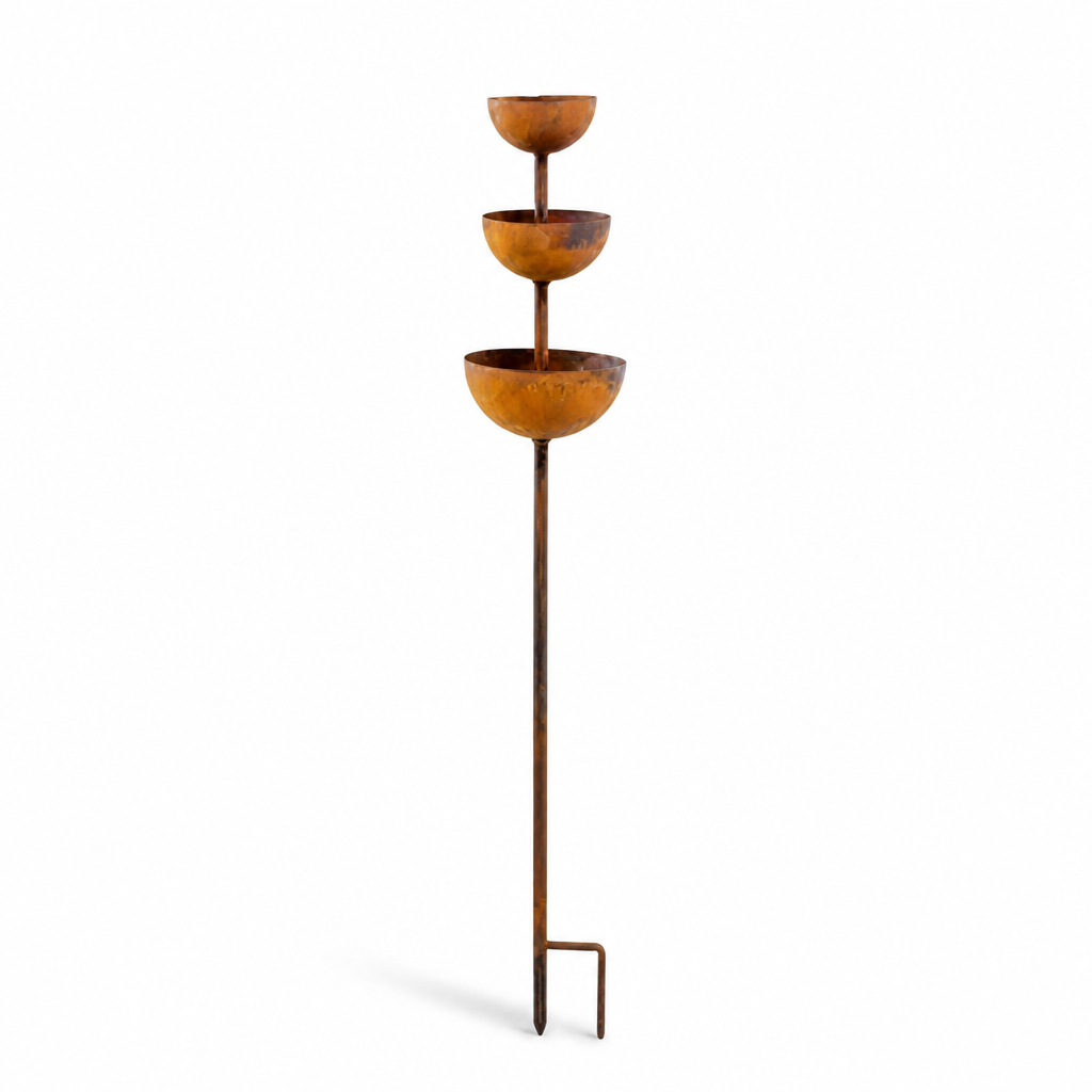 Three-Tier Rustic Copper Bird Bath Stake