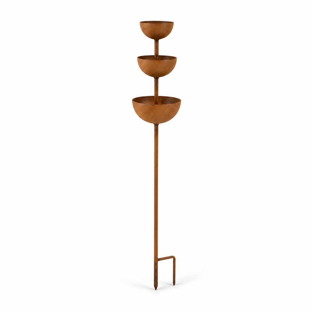 Three-Tier Rustic Copper Bird Bath Stake