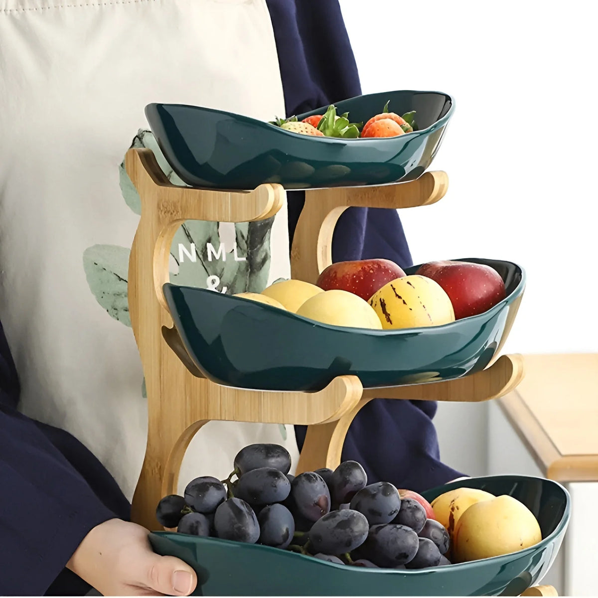 Three-Tier Serving Tray Wood Frame Removable Plastic Trays