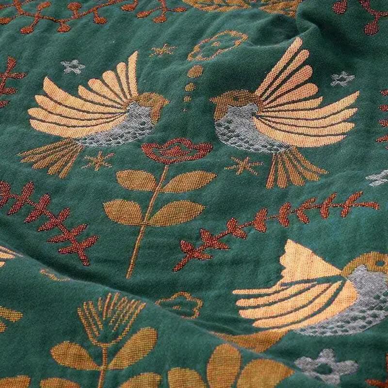 Throw Blanket 100% Cotton Reversible Bird Pattern