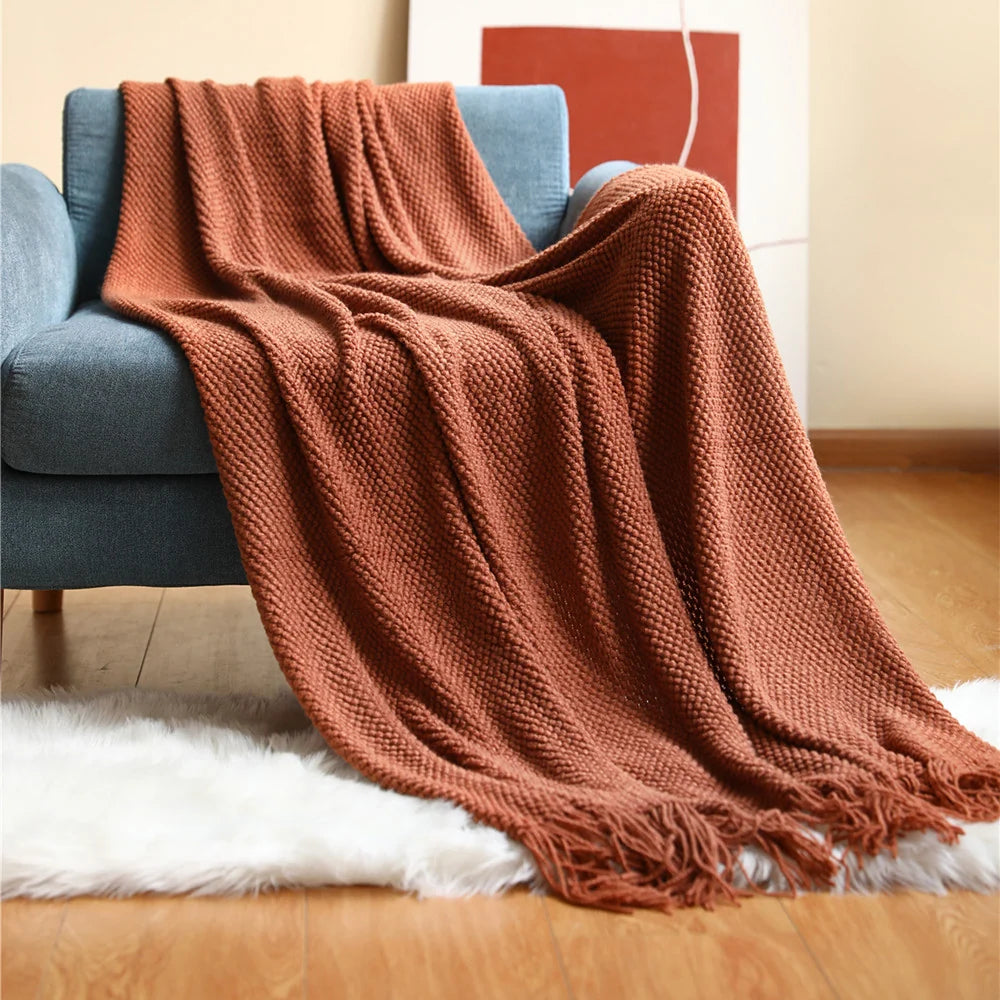 Throw Blanket Chunky Knit Machine Washable Fringe Finish