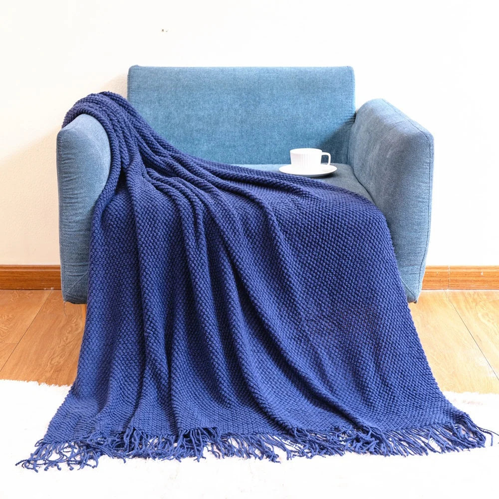 Throw Blanket Chunky Knit Machine Washable Fringe Finish