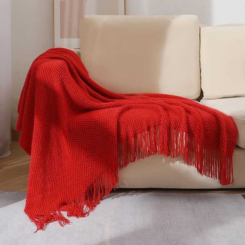 Throw Blanket Chunky Knit Machine Washable Fringe Finish
