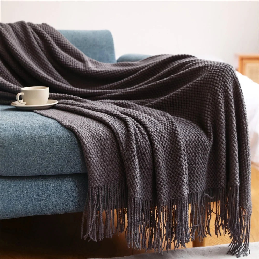 Throw Blanket Chunky Knit Machine Washable Fringe Finish