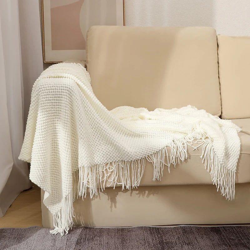 Throw Blanket Chunky Knit Machine Washable Fringe Finish