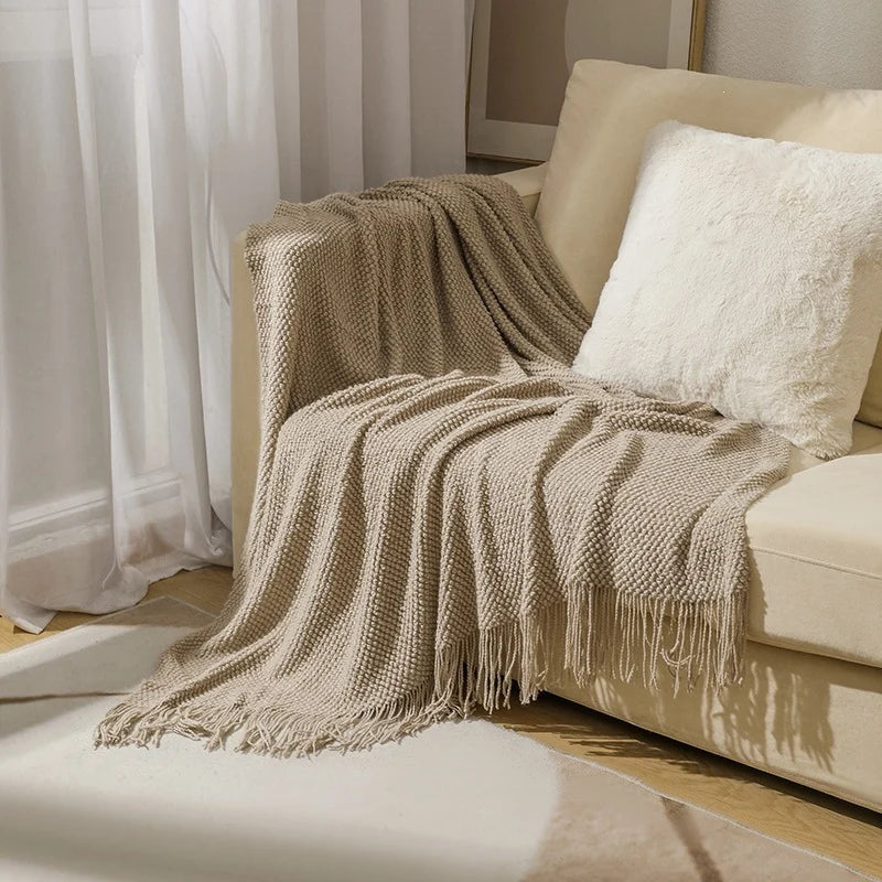 Throw Blanket Chunky Knit Machine Washable Fringe Finish