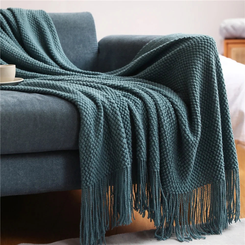 Throw Blanket Chunky Knit Machine Washable Fringe Finish