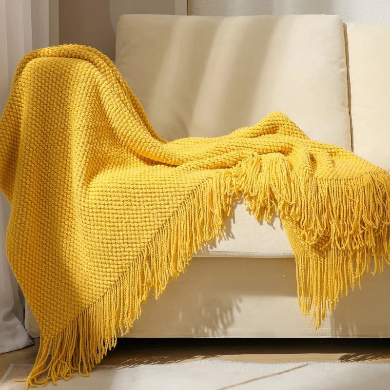 Throw Blanket Chunky Knit Machine Washable Fringe Finish