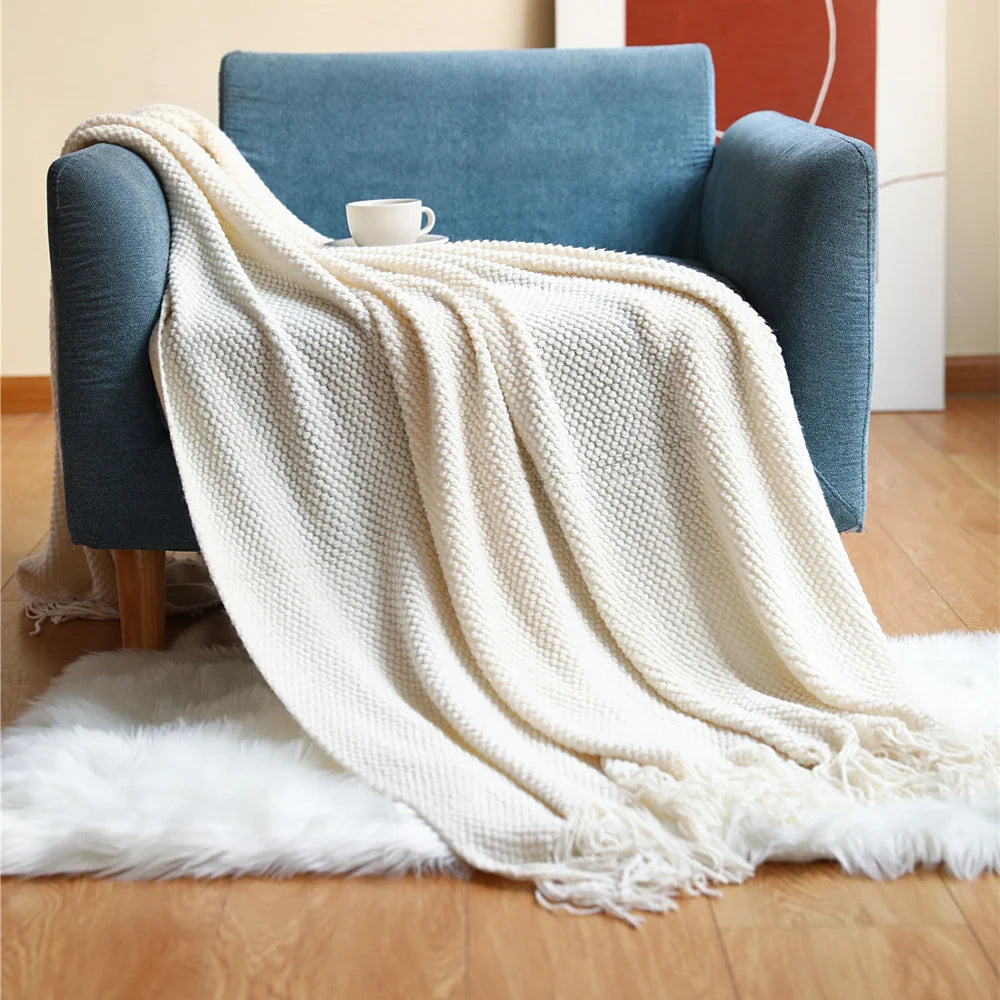 Throw Blanket Chunky Knit Machine Washable Fringe Finish