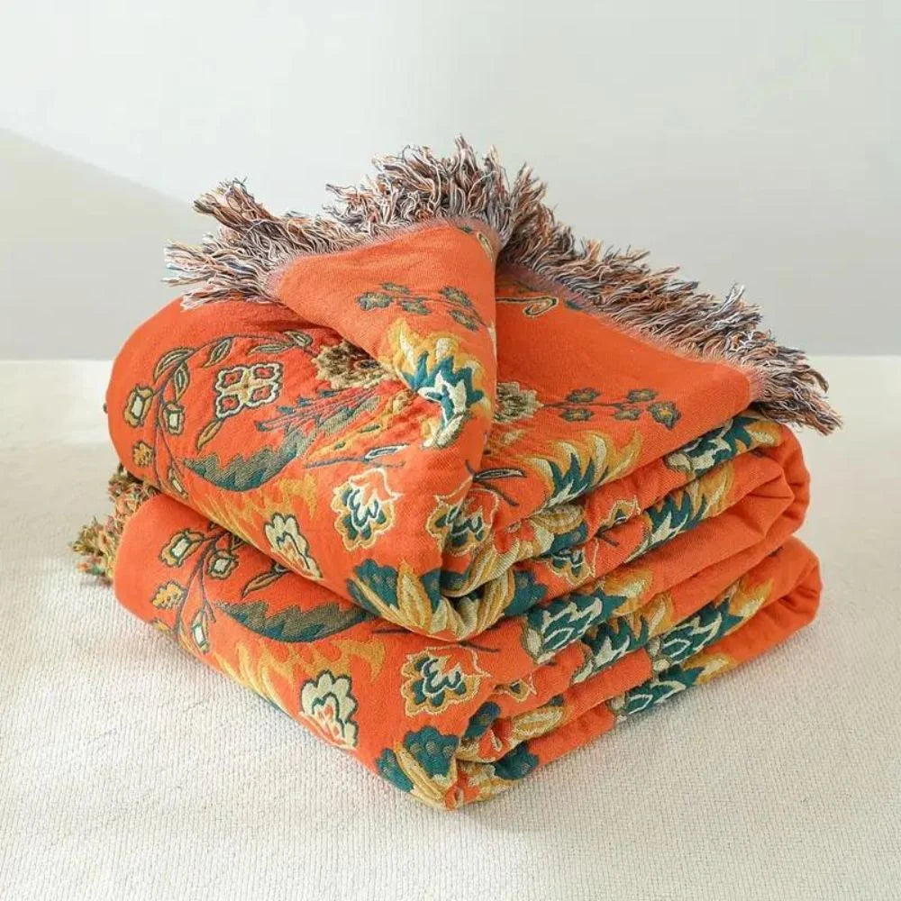 Throw Blanket Cotton Gauze Lightweight & Breathable Reversible Floral