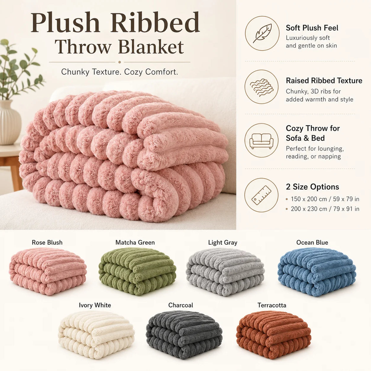 Throw Blanket High-Loft Plush & Dense Backing