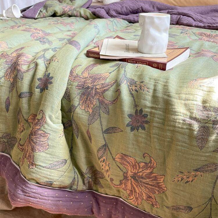 Throw Blanket Lightweight Quilted Cotton-Linen