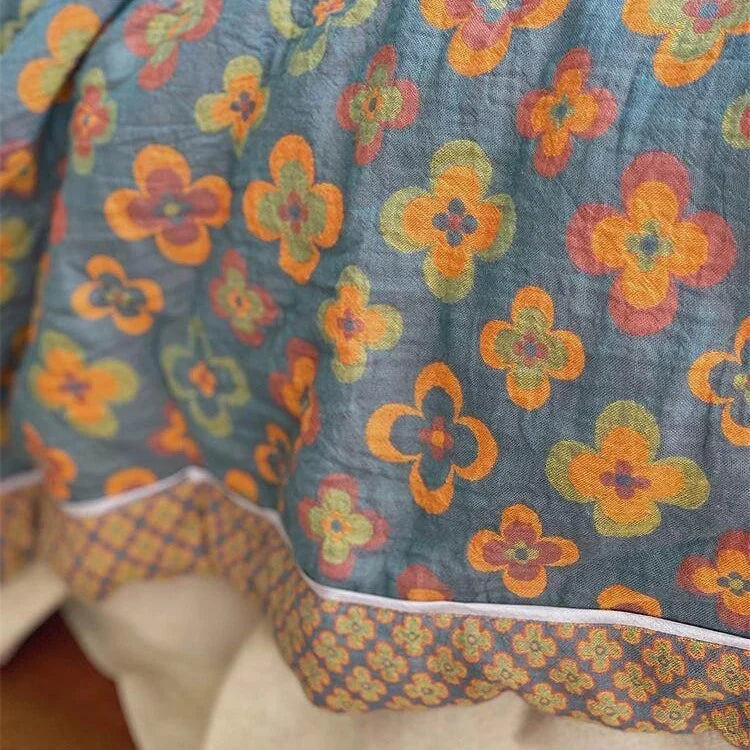 Throw Blanket Lightweight Quilted Cotton-Linen