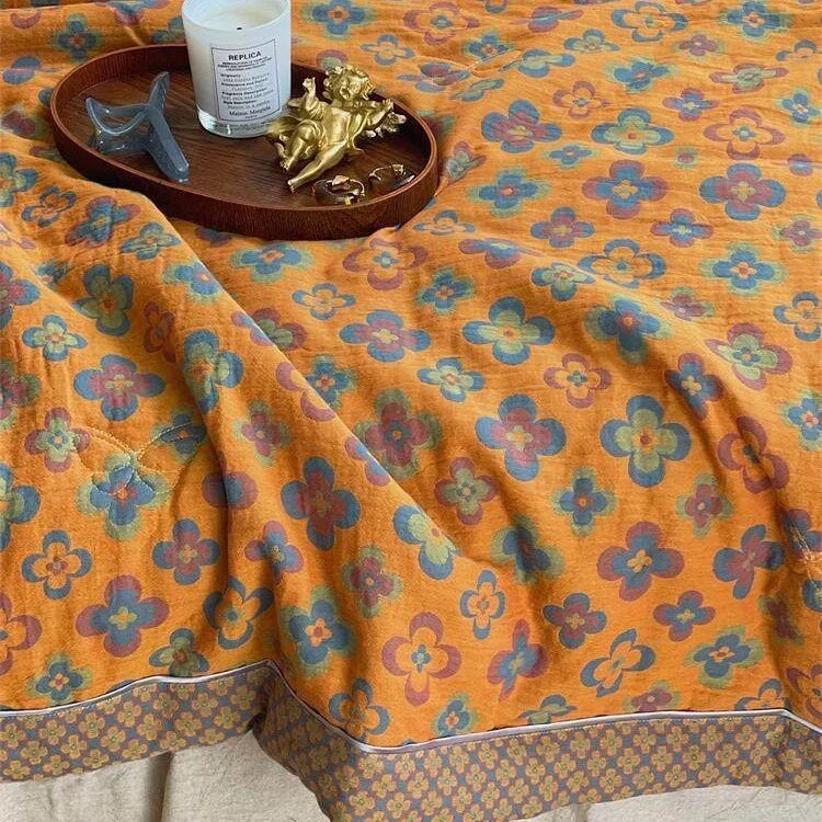 Throw Blanket Lightweight Quilted Cotton-Linen