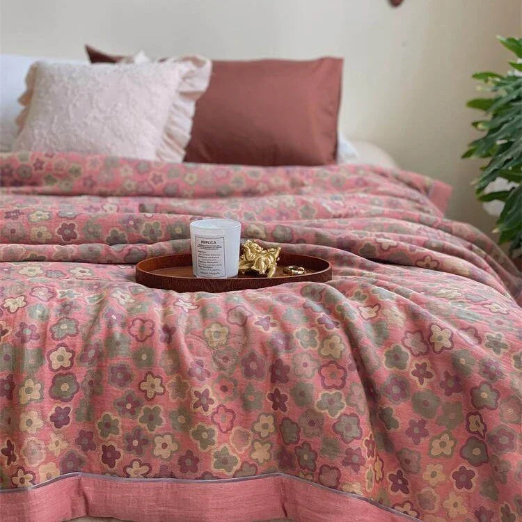 Throw Blanket Lightweight Quilted Cotton-Linen