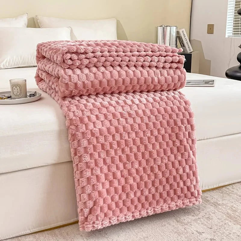 Throw Blanket Plush Velvet Plaid Warm & Cozy