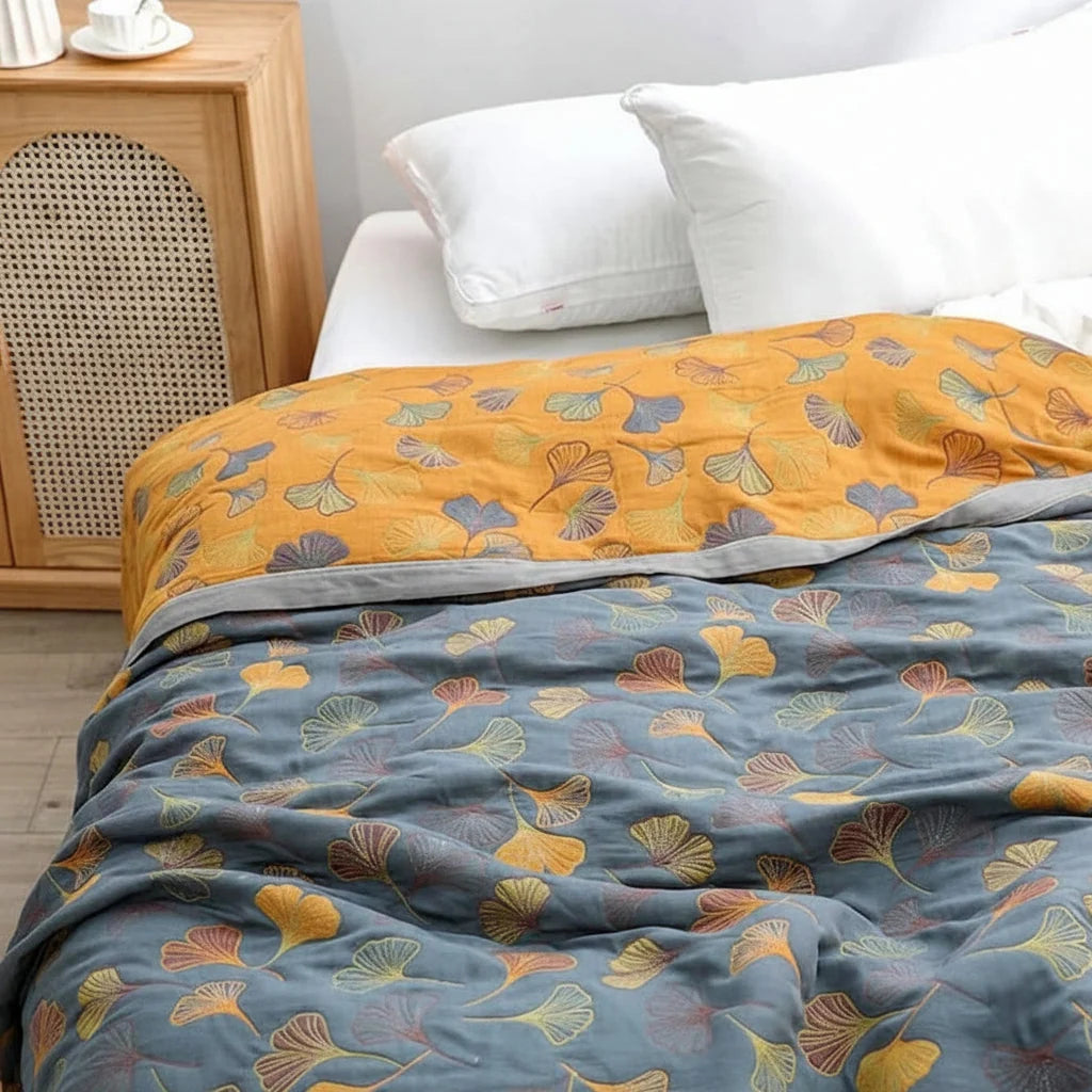 Throw Blanket Reversible Jacquard Leaf Pattern Soft Dense Weave