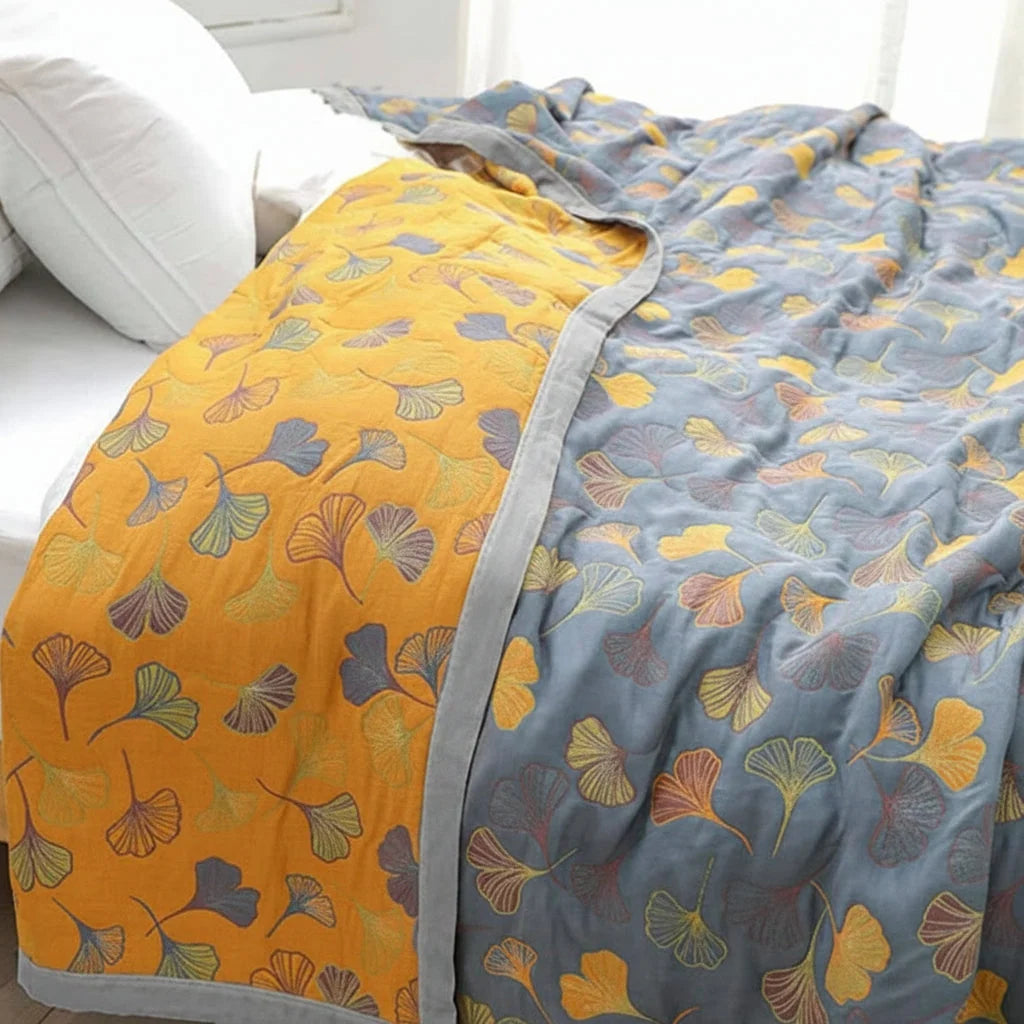 Throw Blanket Reversible Jacquard Leaf Pattern Soft Dense Weave