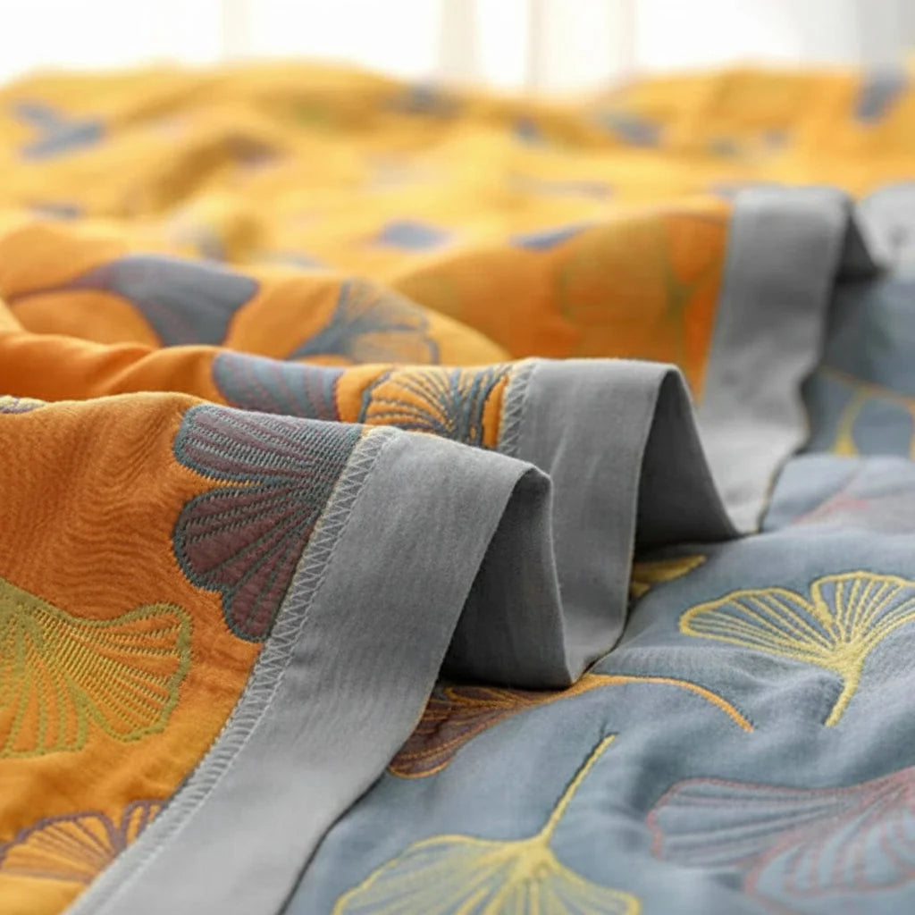 Throw Blanket Reversible Jacquard Leaf Pattern Soft Dense Weave