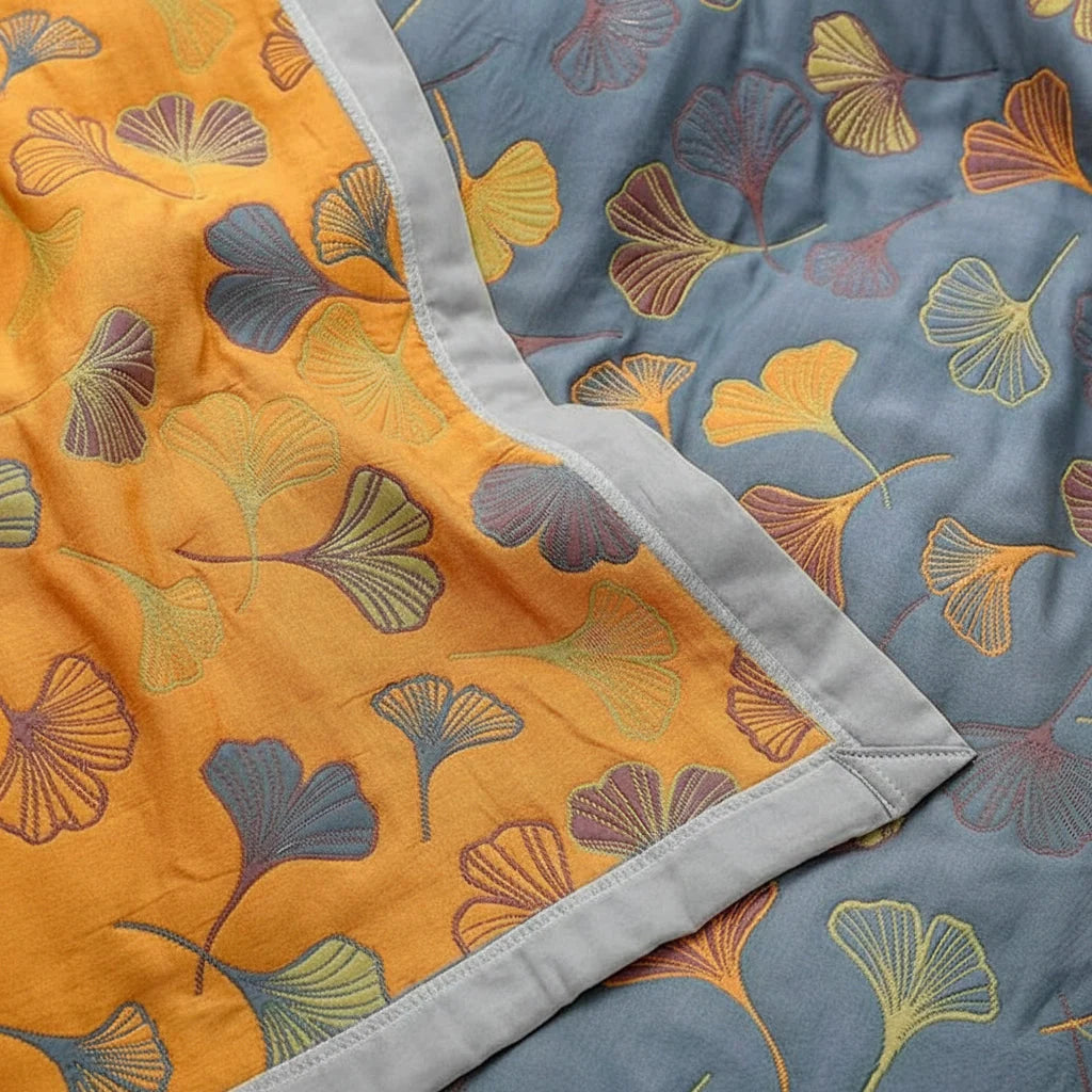 Throw Blanket Reversible Jacquard Leaf Pattern Soft Dense Weave