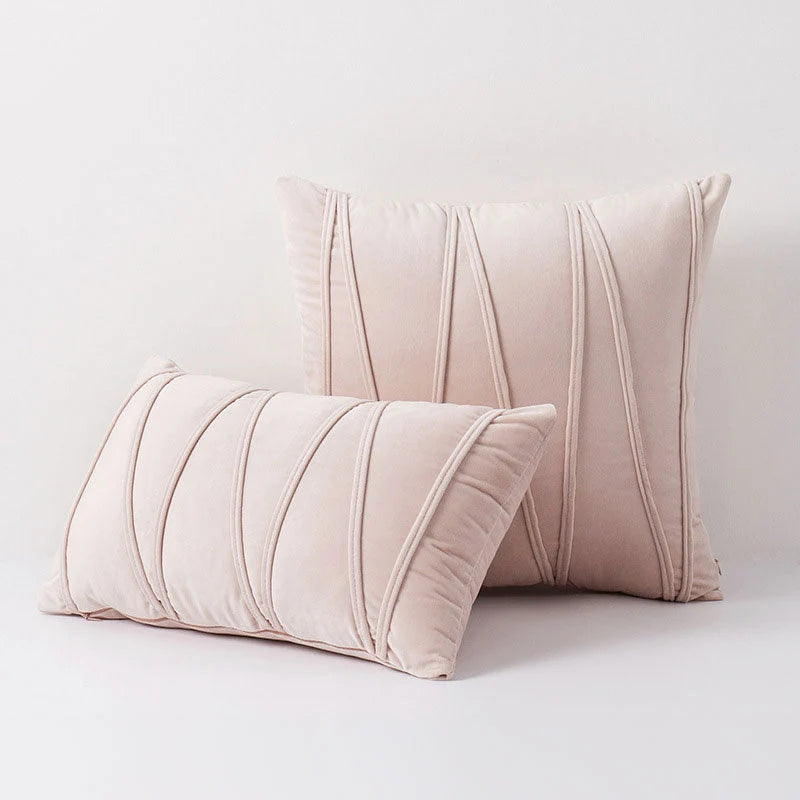 Throw Pillow Pleated Geometric Velour Cover Cotton Filled